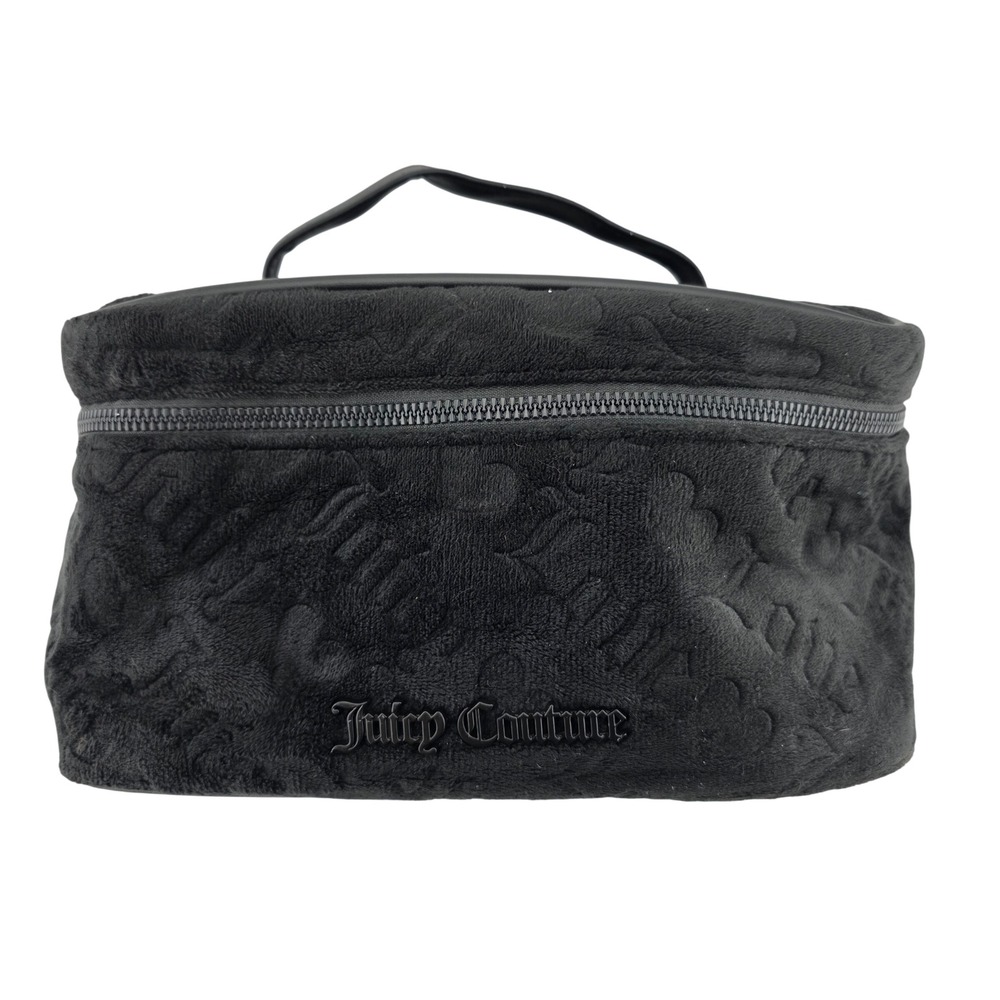 Juicy Couture Black Velour Cosmetic Makeup Bag Zipper Top Handle‎ AS IS
